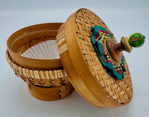 Small MacKenzie-Childs Rattan Basket with Lid